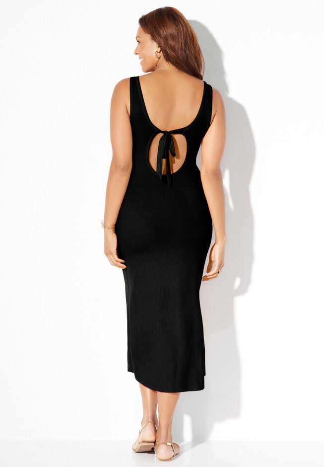 Ribbed Square Neck Tie Back Cover Up Dress, , on-hover image number null