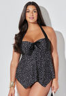 Bow Handkerchief Halter Tankini Top, WHITE SPECKLE, hi-res image number null