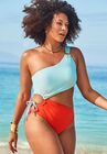 Cup Sized One Shoulder One Piece Swimsuit, GLASS ORANGE, hi-res image number null