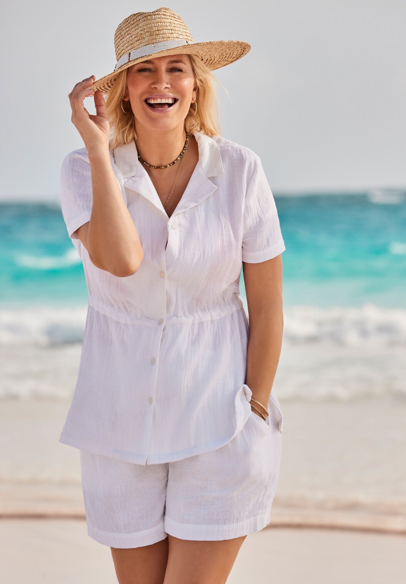 Sun Breeze Button Front Gauze Shirt Cover Up, , alternate image number 5