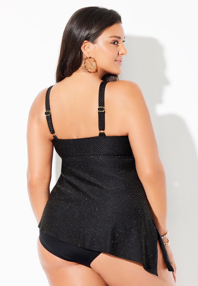 Textured Asymmetrical Underwire Tankini Top, , on-hover image number null