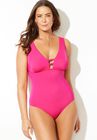 Simple Plunge One Piece Swimsuit, RAZZLE, hi-res image number null