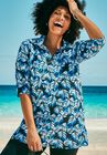 Sun Resistant Quarter Zip Swim Top, MULTI BLUE PALM, hi-res image number null