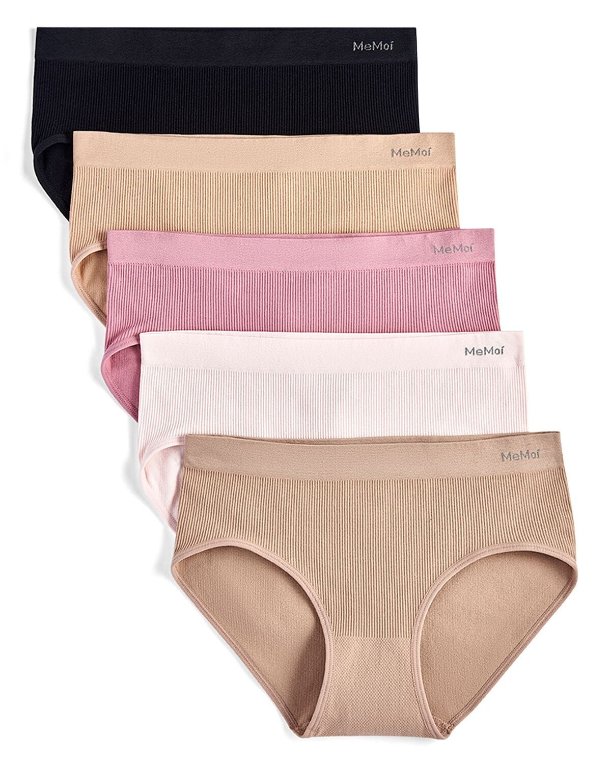 5 Pair Women's Seamless Pin-Rib Tag-Free Full-Coverage Brief Panties, PALE LILAC, hi-res image number 0