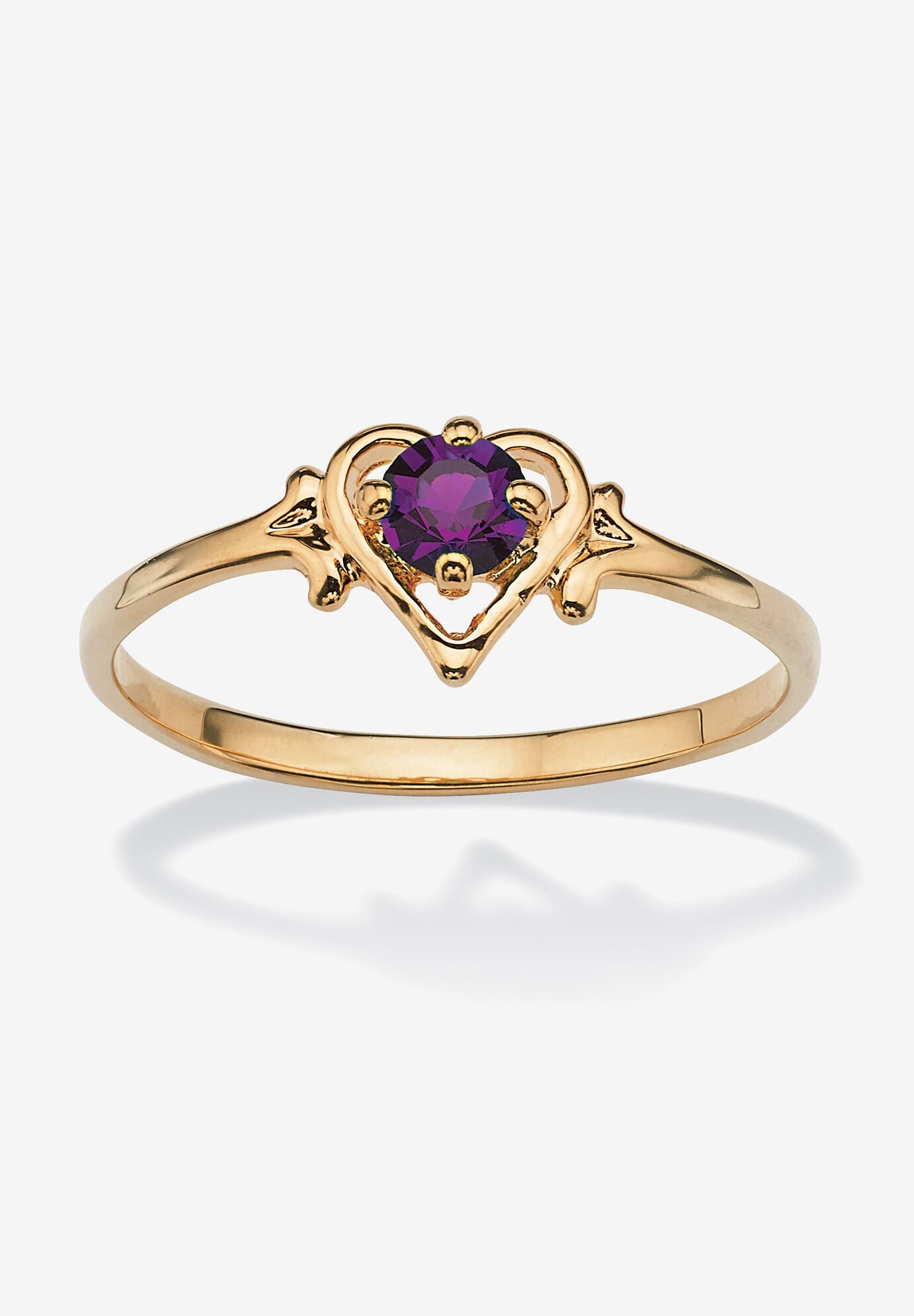 Yellow Gold-Plated Simulated Birthstone Ring, FEBRUARY, hi-res image number 0