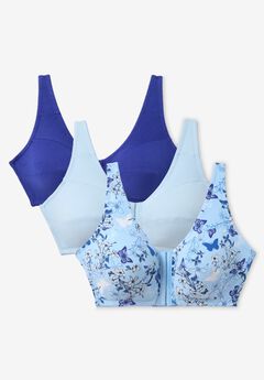 3-Pack Front-Close Cotton Wireless Bra