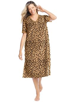 V-Neck Short Sleeve Midi Cotton Sleep Shirt