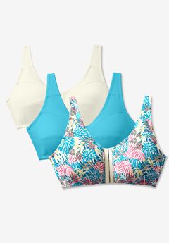 3-Pack Front-Close Cotton Wireless Bra