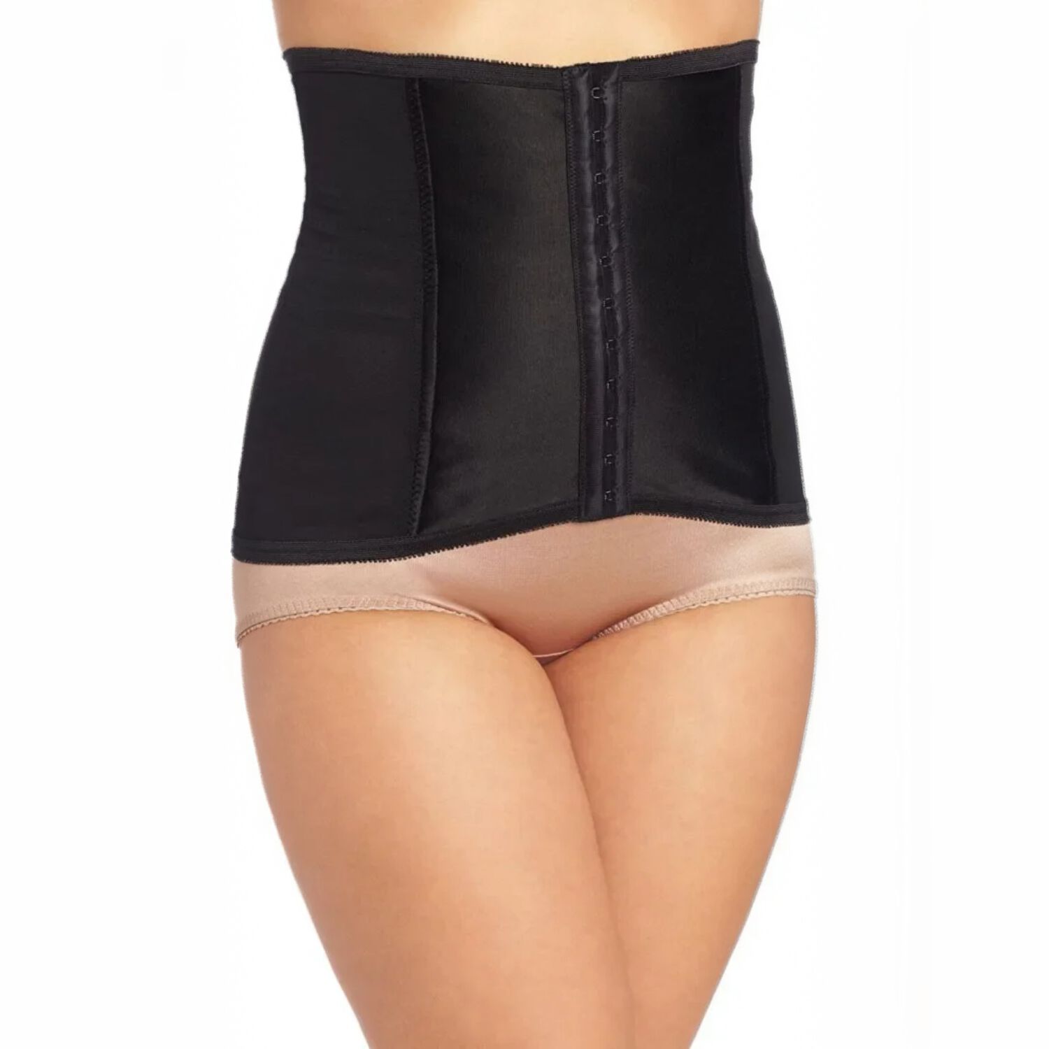 Shapette Powermesh Satin Panel Waist Cincher, BLACK, alternate image number 2