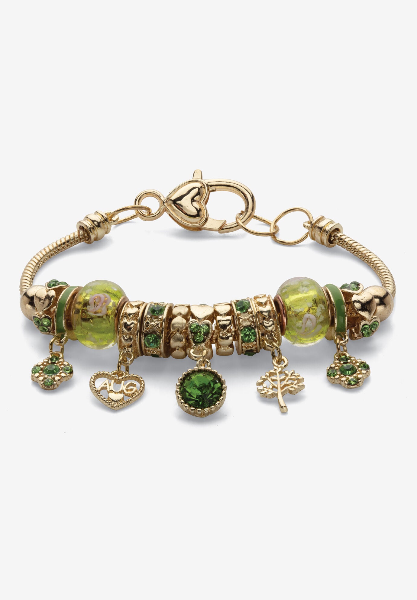 Goldtone Antiqued Birthstone Bracelet (13mm), Round Crystal 8 inch Adjustable, AUGUST, hi-res image number 0
