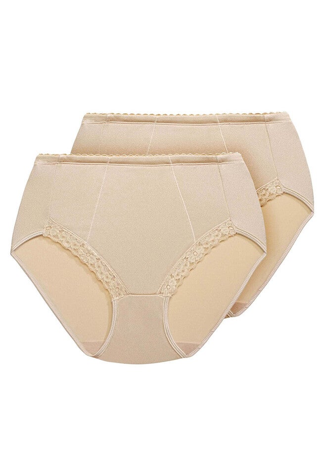 Exquisite Form® 2-Pack Control Top Lace Shaping Panties, NUDE, hi-res image number 0