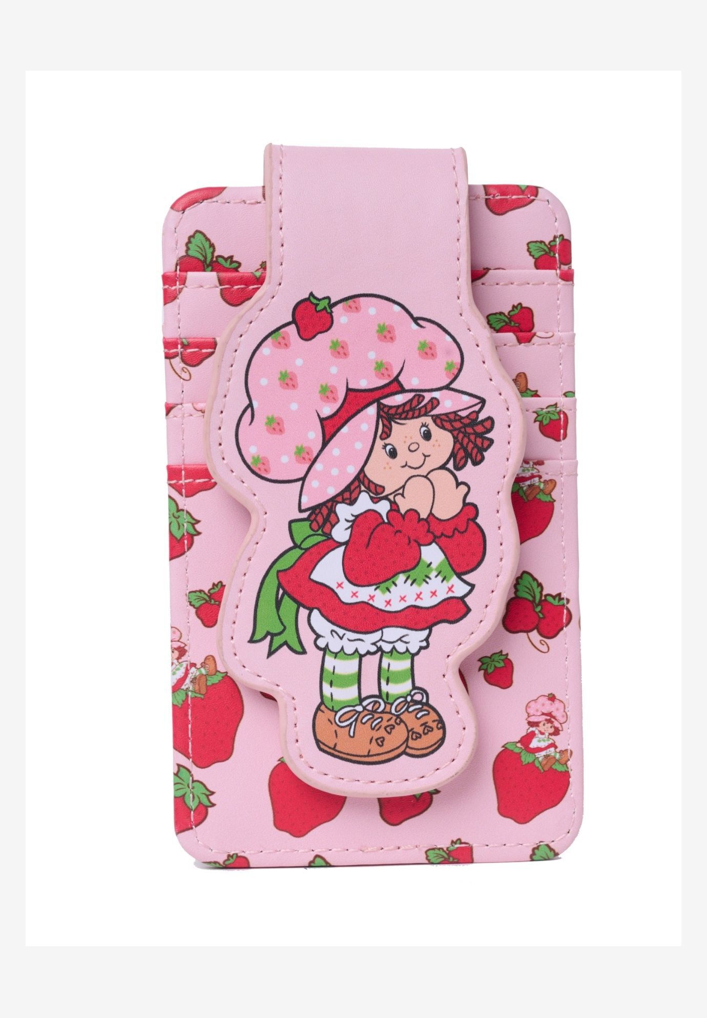 Strawberry Shortcake Card Holder Wallet Button Snap Closure Red Retro, PINK, hi-res image number 0