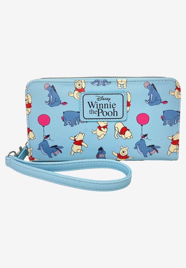 Disney Winnie The Pooh & Eeyore Wallet All-Over Print Zip Around Wristlet Strap, BLUE, hi-res image number 0