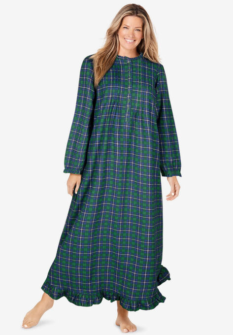 Long Flannel Nightgown , EMERALD CLASSIC PLAID, hi-res image number null