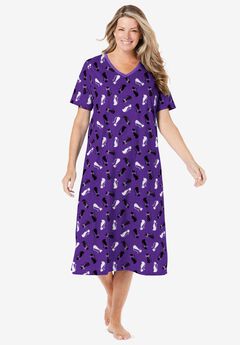 V-Neck Short Sleeve Midi Cotton Sleep Shirt