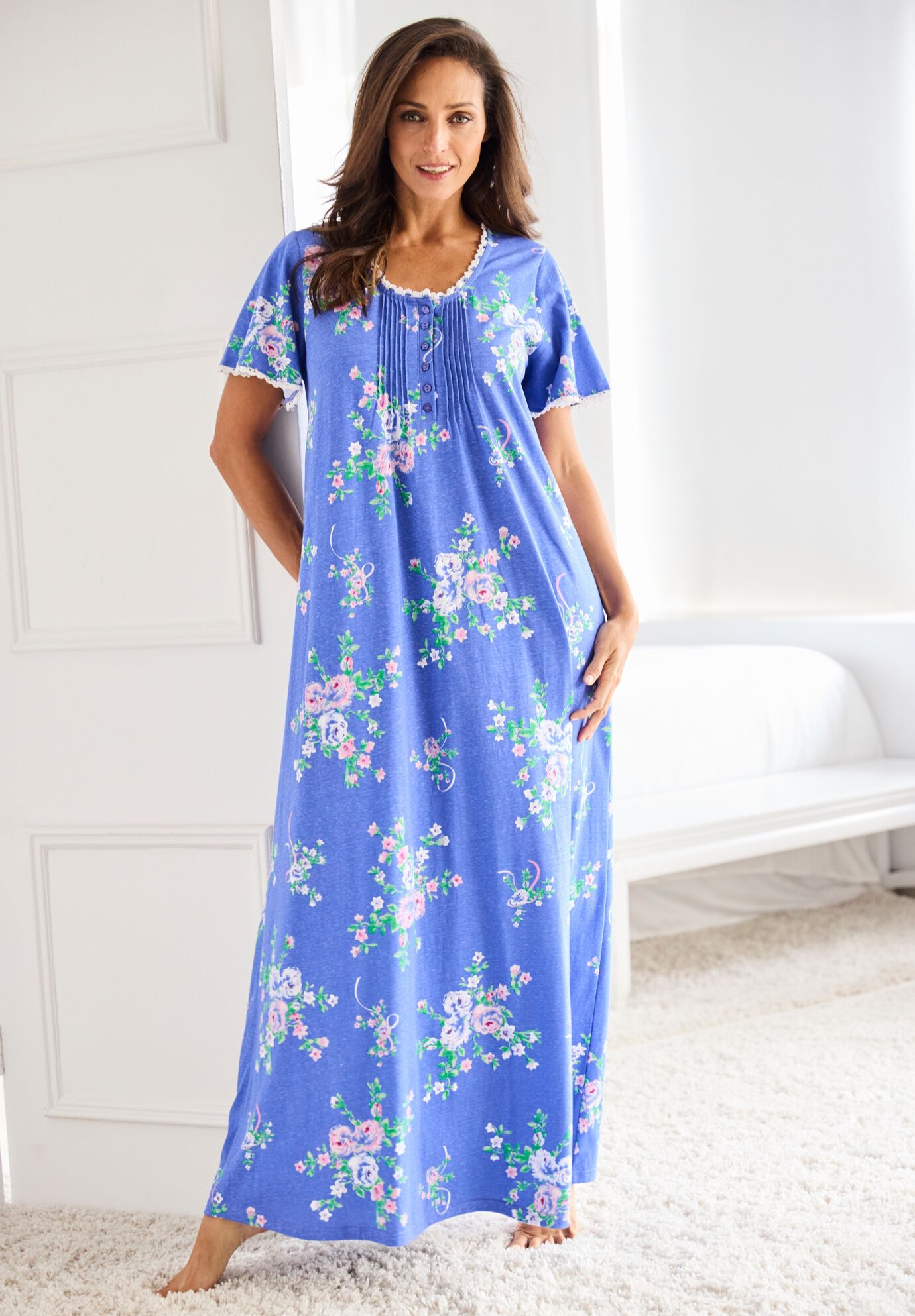 Long Pintuck Knit Gown, , alternate image number 3