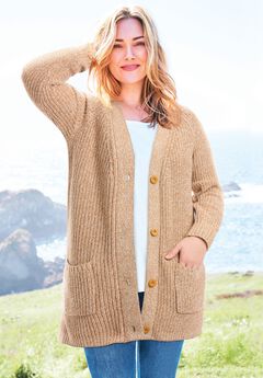 Shaker Button-Front Cardigan Sweater