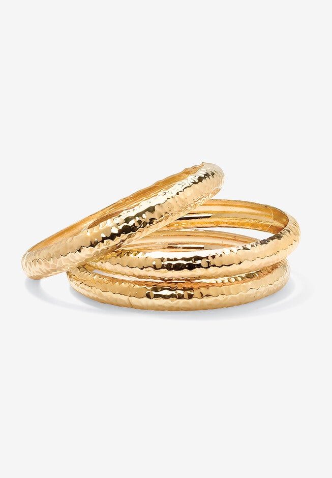 Goldtone Hammered 3-Piece Bracelet Set (11mm), 8.5 inches, GOLD, hi-res image number null