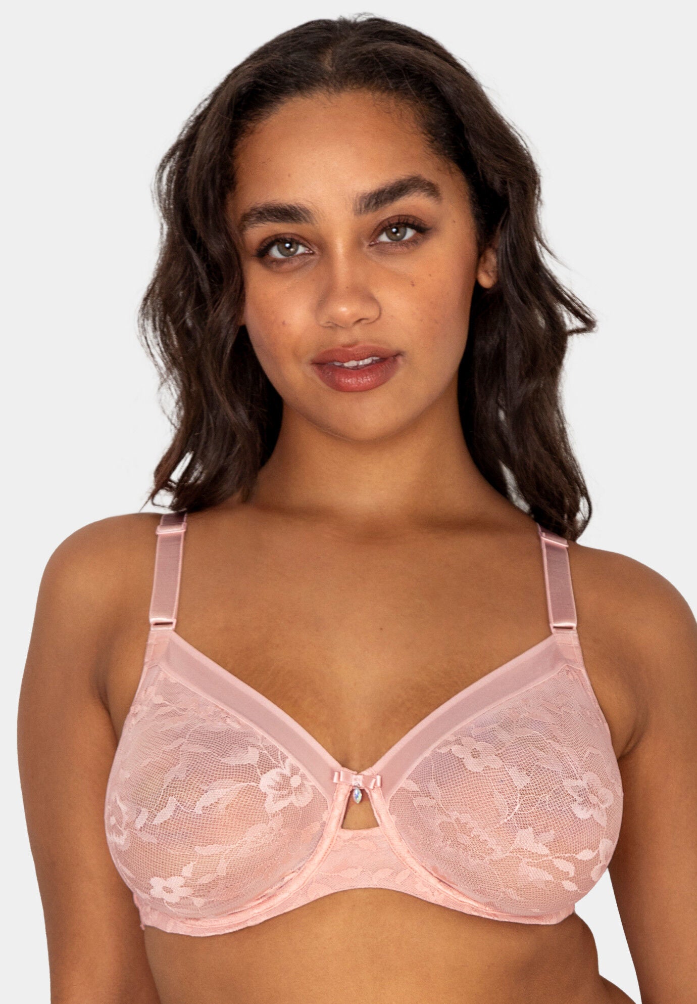 No Show Lace Full Coverage Unlined Underwire Bra, BLUSHING ROSE, hi-res image number 0