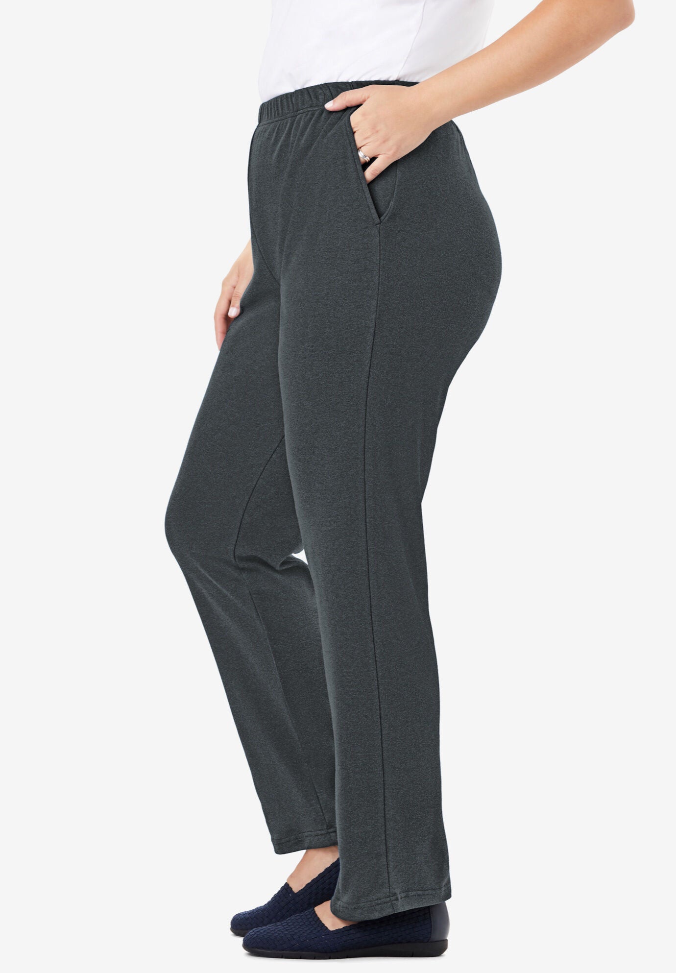 7-Day Straight-Leg Elastic-Waist Stretchy Knit Pant, HEATHER CHARCOAL, alternate image number 2