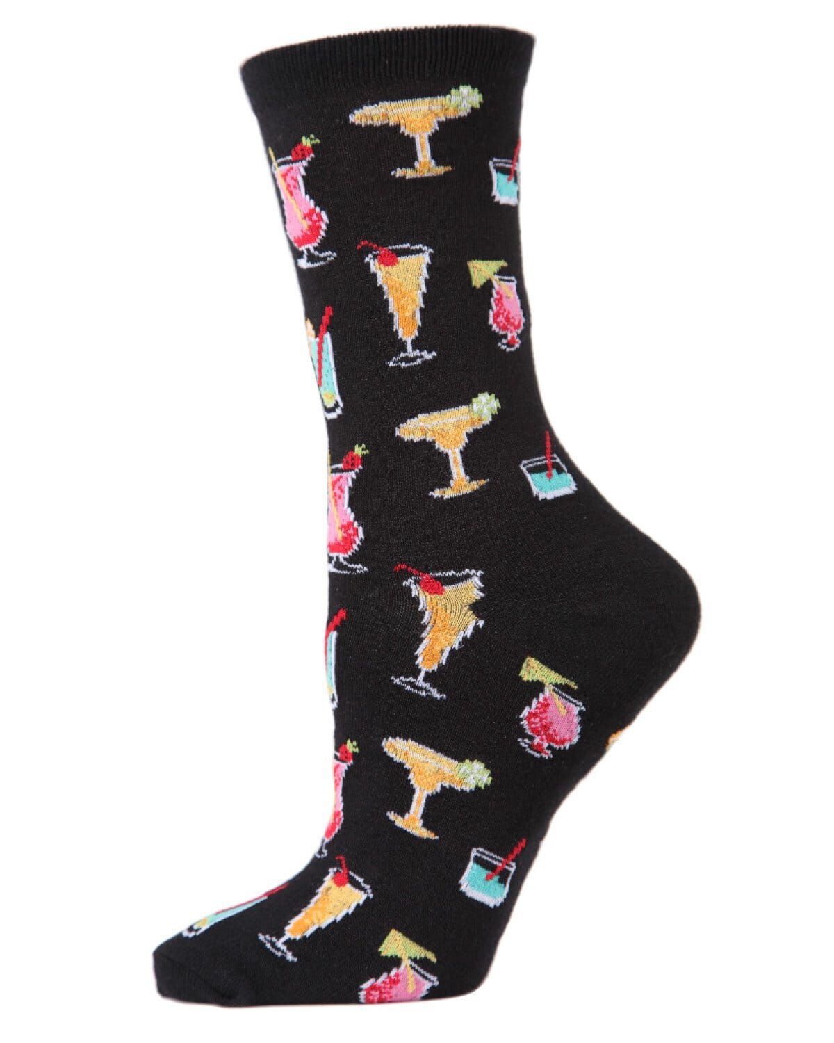 Tropical Drinks Bamboo Blend Crew Socks, BLACK, hi-res image number 0