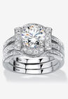 Cubic Zirconia Round Bridal Ring Set in Platinum over Sterling Silver, SILVER, hi-res image number null