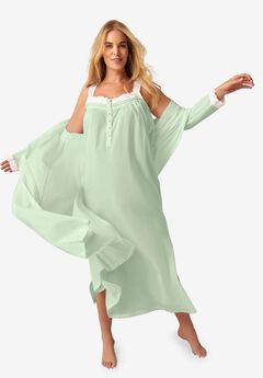 Long 2-Piece Cabbage-Rose Peignoir Set