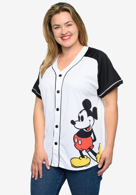 Mickey Mouse 28 Baseball Jersey Shirt White Button Down, WHITE, hi-res image number null