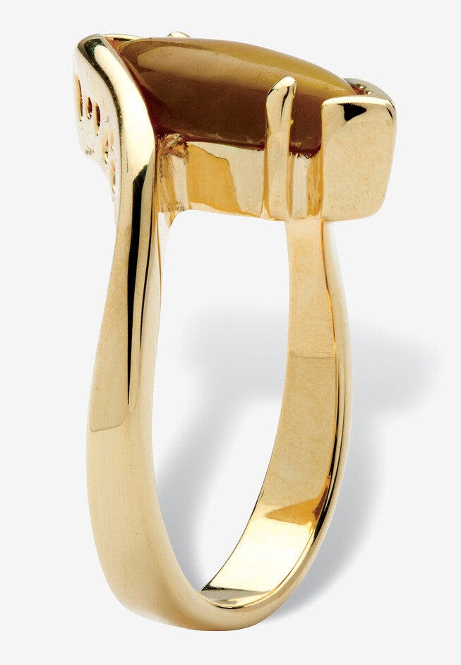 Yellow Gold-Plated Genuine Brown Tiger'S Eye Bypass Ring, , on-hover image number 1
