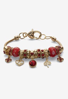 Goldtone Antiqued Birthstone Bracelet (13mm), Round Crystal 8 inch Adjustable