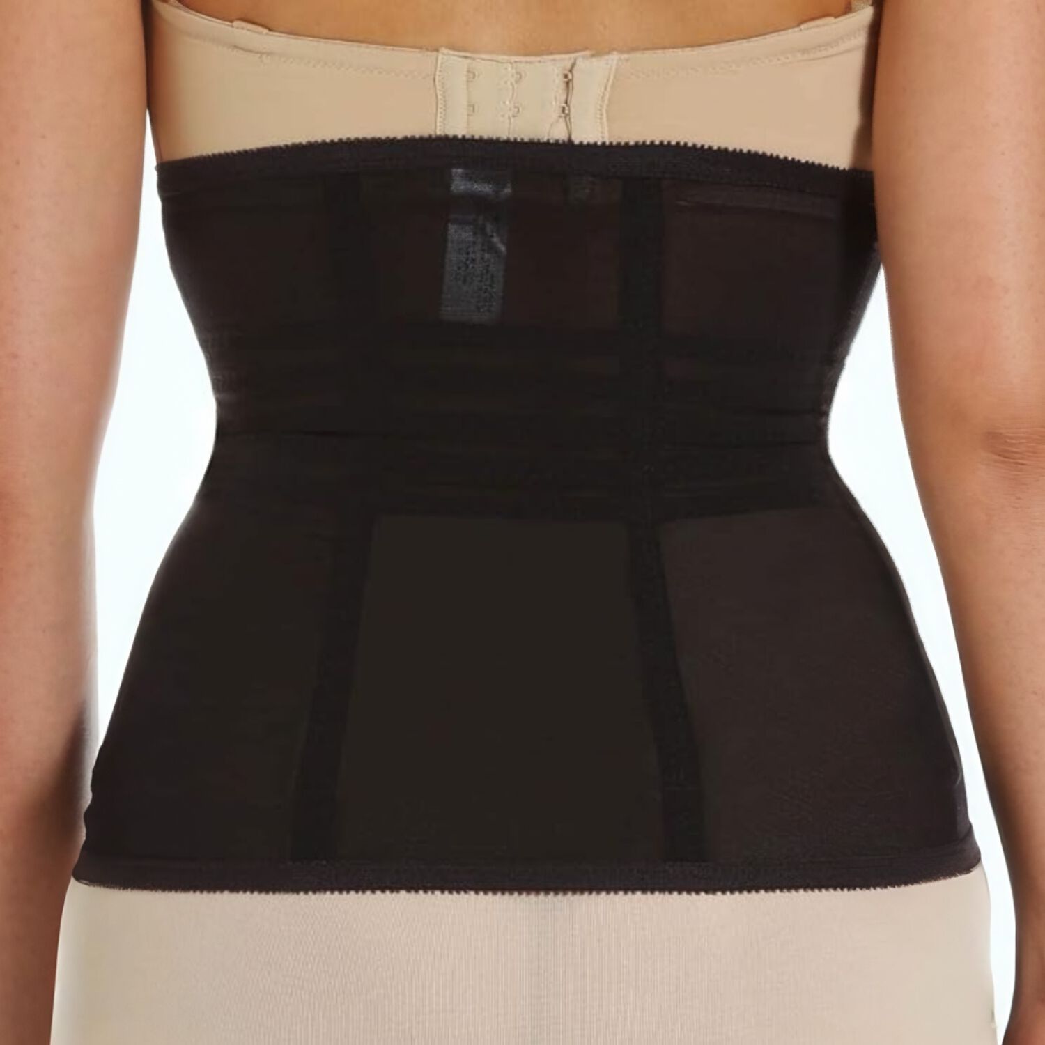 Shapette Powermesh Satin Panel Waist Cincher, BLACK, on-hover image number 1