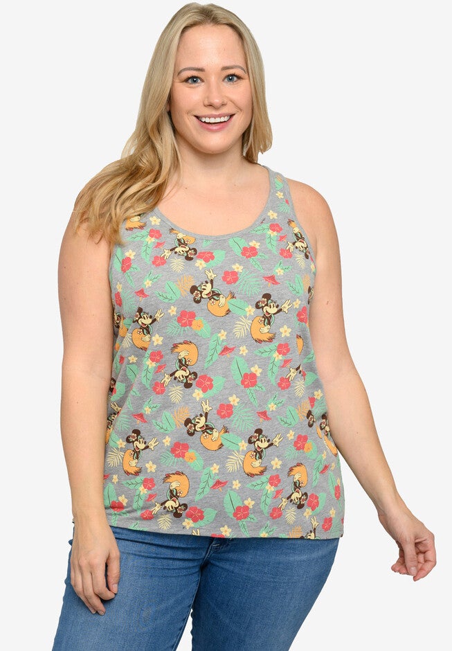 Disney Minnie Mouse Tank Top Tropical Hawaiian Aloha All-Over Print T-Shirt, GREY, hi-res image number 0
