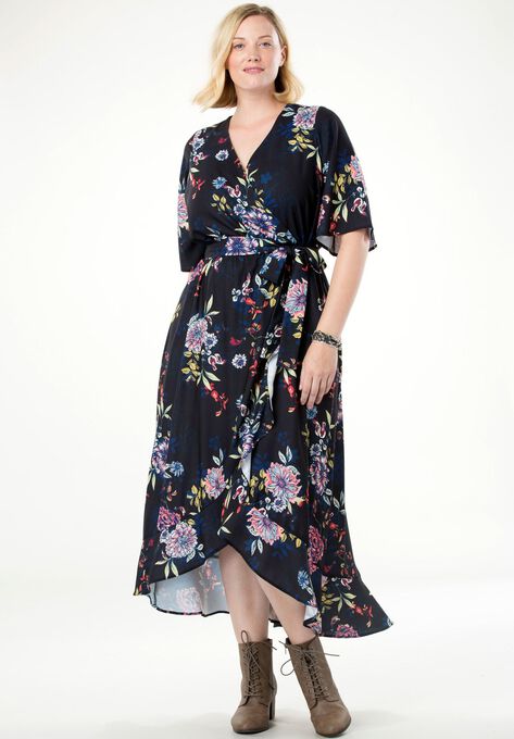 Ruffled Wrap Dress By Chelsea Studio Plus Size Casual Dresses