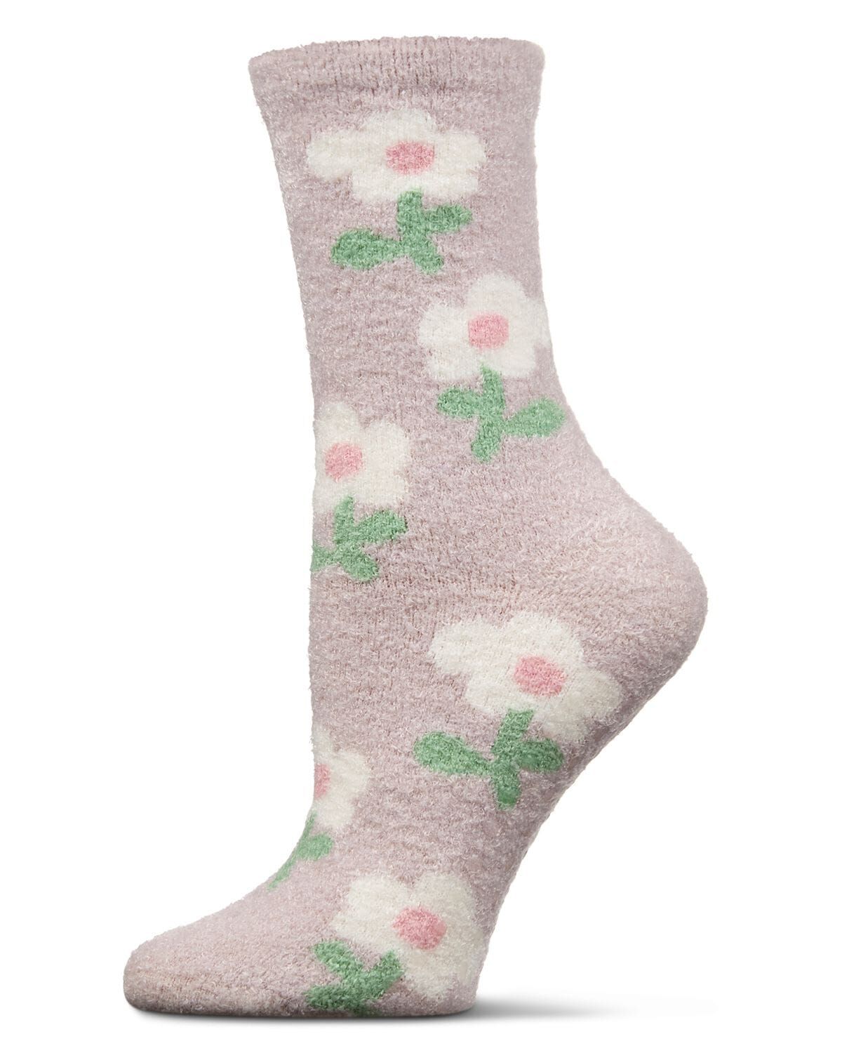 Women's Flower Aloe Infused Crew Socks, BEIGE, hi-res image number 0