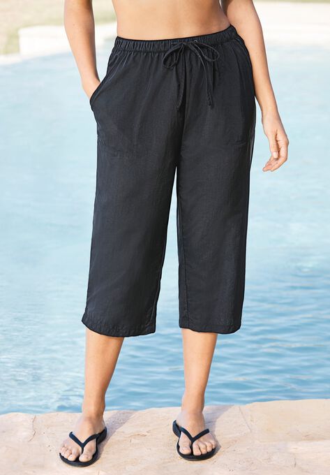 Taslon&reg; Capri Coverup Pant , BLACK, hi-res image number null