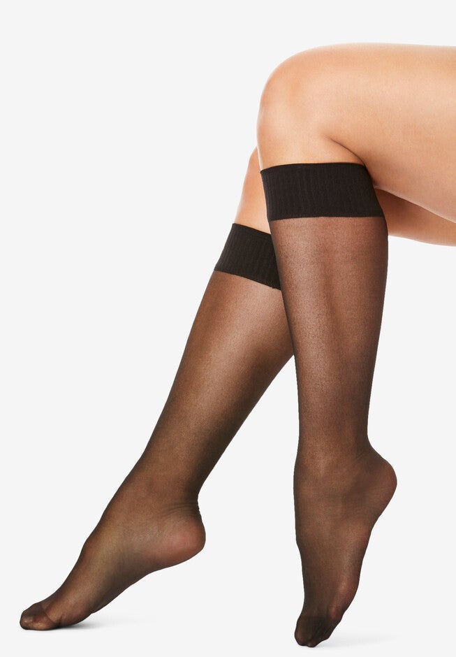 SHEER KNEE-HIGH PANTYHOSE, BLACK, hi-res image number 0