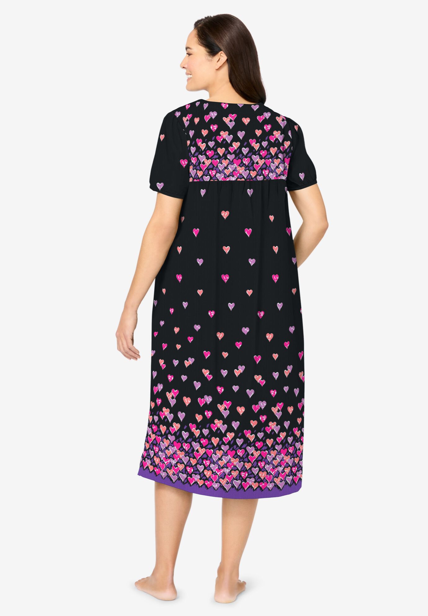 Short Print Shirred Lounger, BLACK FLOATING HEARTS, on-hover image number 1