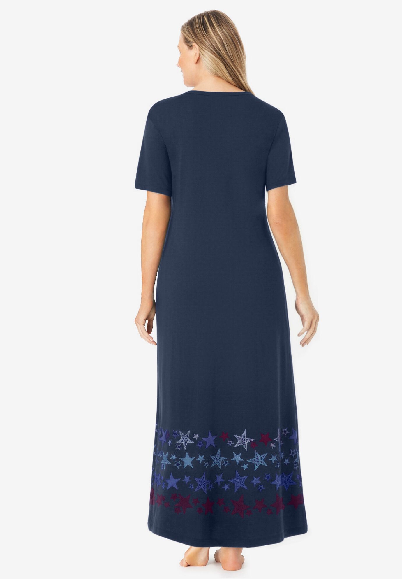V-Neck Short Sleeve Maxi Lounger, NAVY DANCING STARS, on-hover image number 1