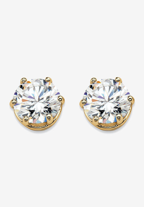 Cubic Zirconia Stud Earrings in Gold over Sterling Silver, GOLD, hi-res image number null