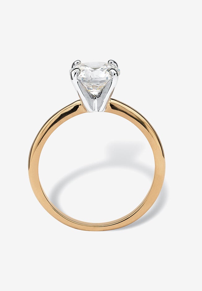 Yellow Gold-Plated Cubic Zirconia Solitaire Engagement Ring, , on-hover image number 1