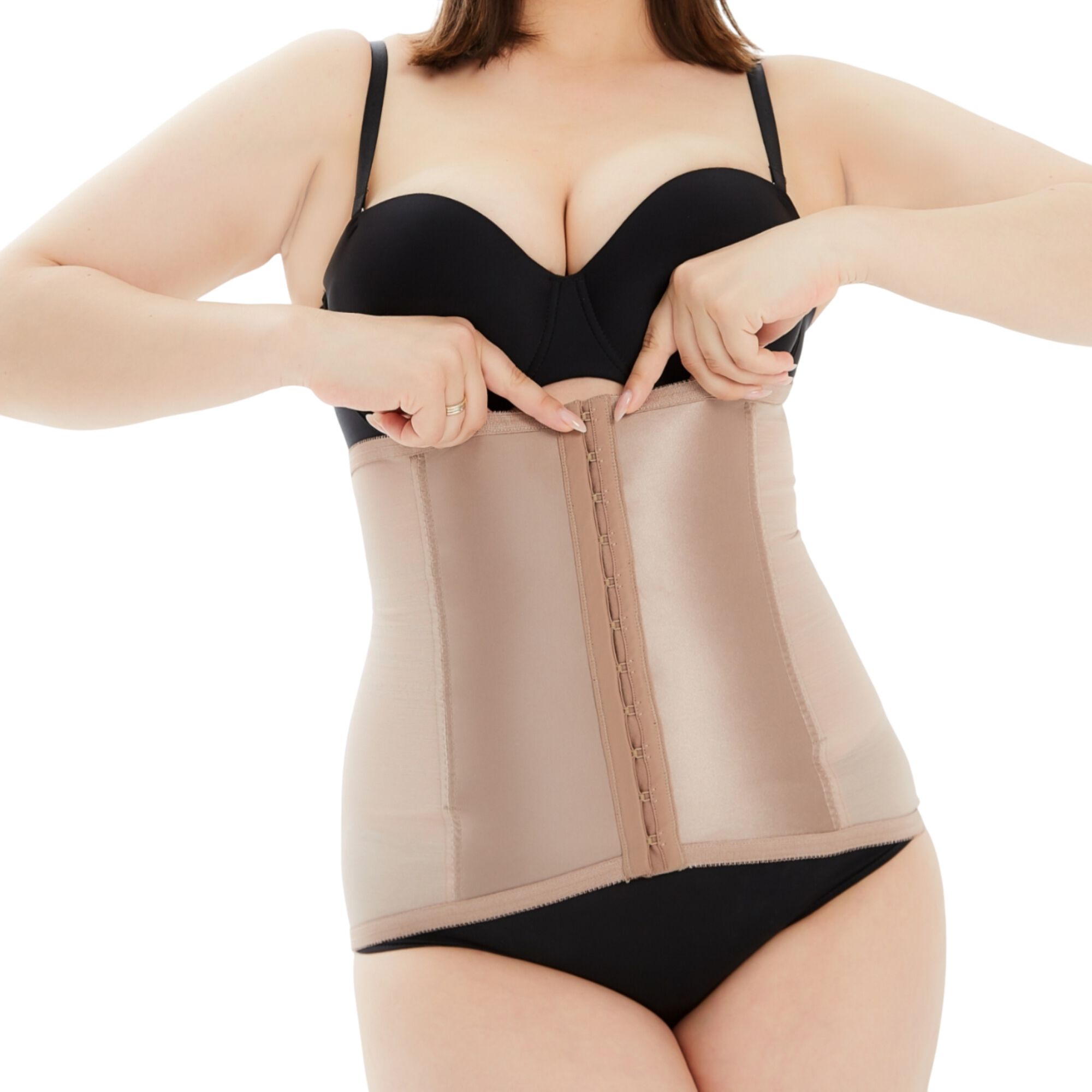 Shapette Powermesh Satin Panel Waist Cincher, MOCHA, alternate image number 2