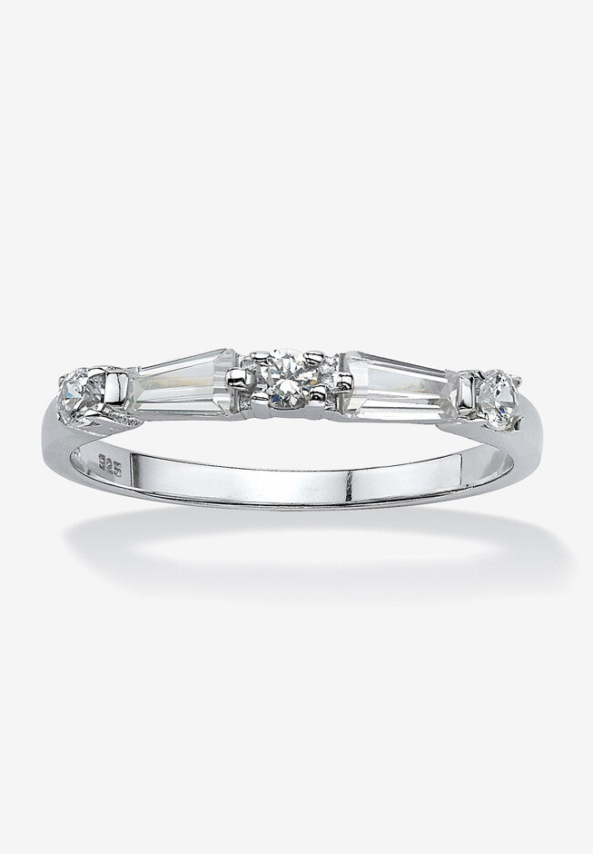 Sterling Silver Round Wedding Band Ring Cubic Zirconia (1 Cttw Tdw), CUBIC ZIRCONIA, hi-res image number null
