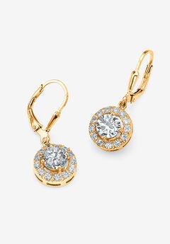 Cubic Zirconia Round Halo Drop Earrings in Gold over Sterling Silver