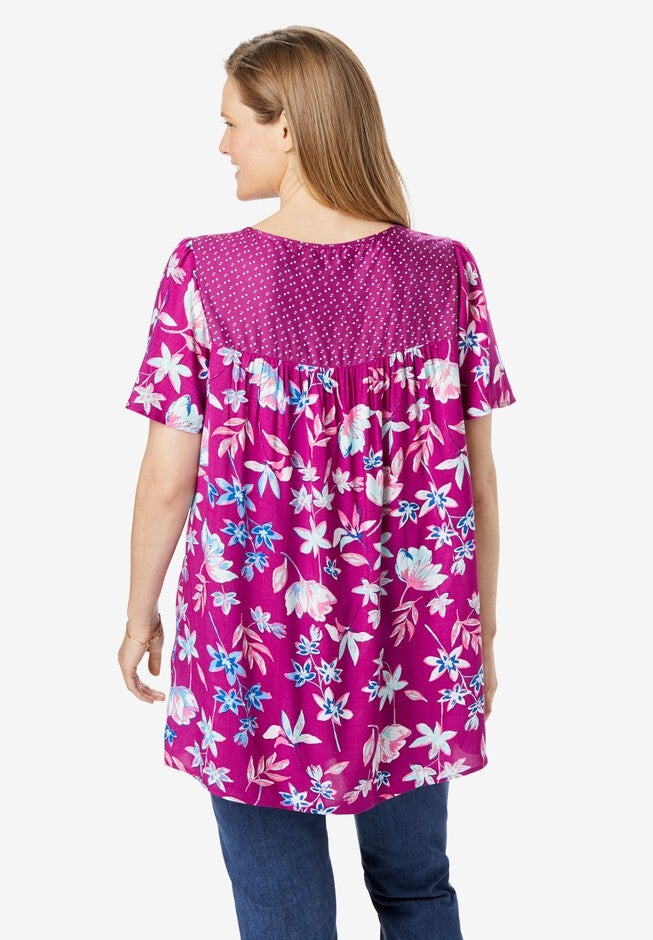 Mix Print Flutter Sleeve Top, , on-hover image number 1