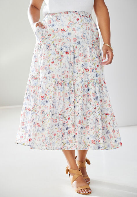 Tiered Maxi Skirt, WHITE BLOSSOM FLORAL, hi-res image number null