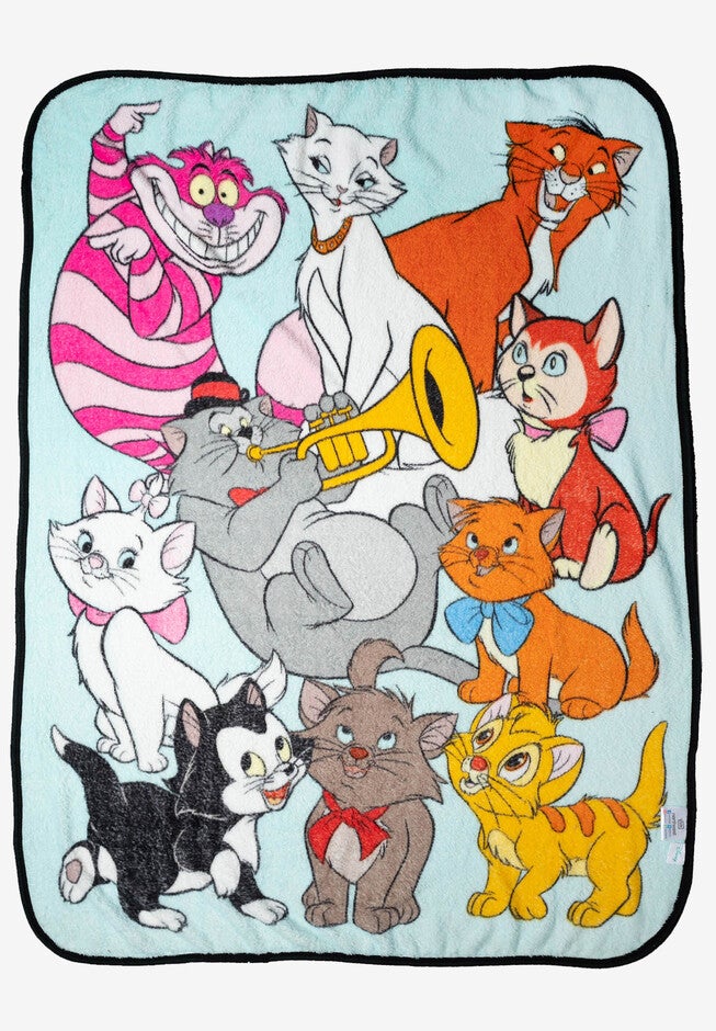 Disney Cats Throw Blanket 46 inches x 60 inches Plush Figaro Cheshire Cat Dinah Toulouse, , on-hover image number null