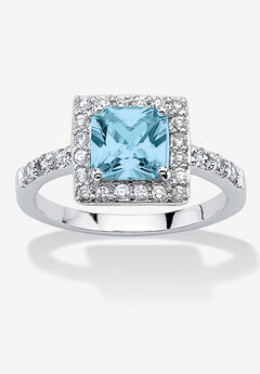 Simulated Birthstone and Crystal Halo Ring in Sterling Silver