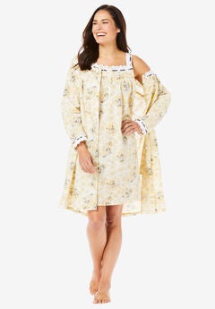 Short 2-Piece Cabbage-Rose Peignoir Set