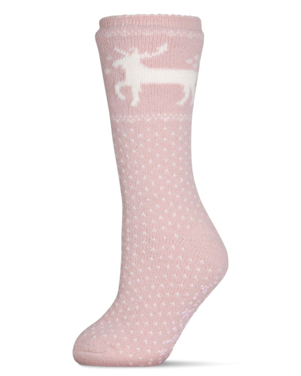 Women's Pretty Prancer Polka Dot Plush Lined Slippers Socks, PINK, hi-res image number 0