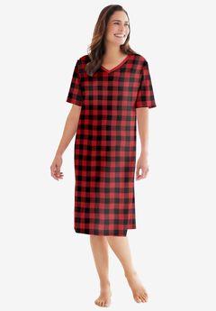 V-Neck Short Sleeve Knee-Length Cotton Sleepshirt